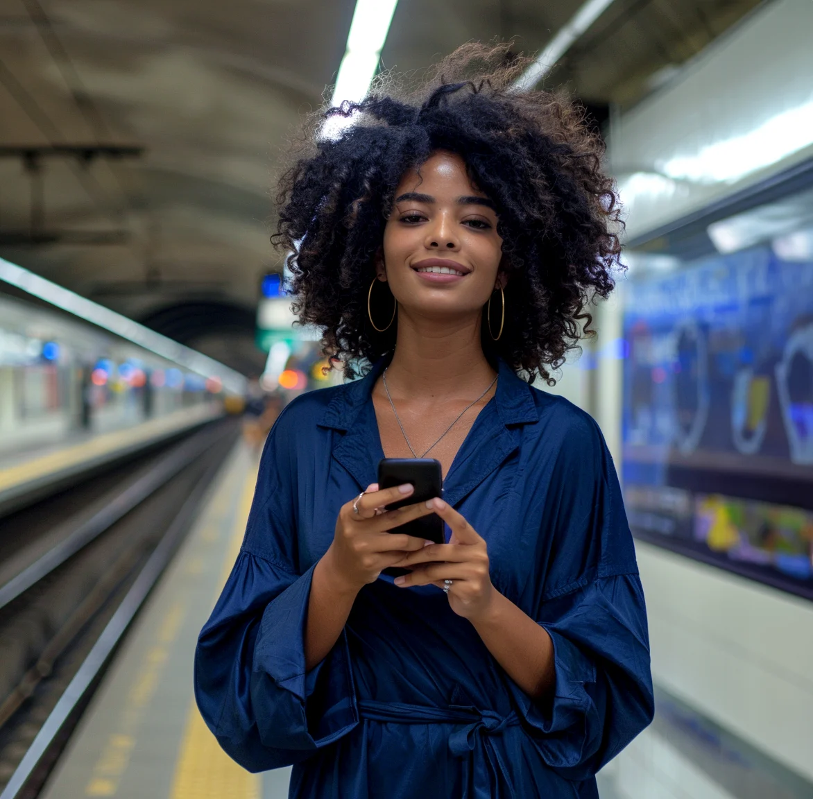 Cliente com celular metro