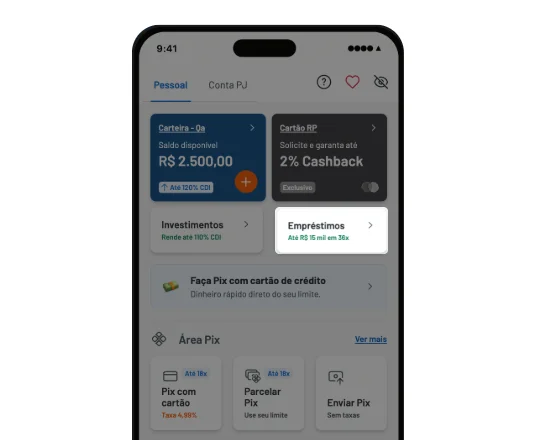 Tela inicial do app RecargaPay mostrando a opção Empréstimo
