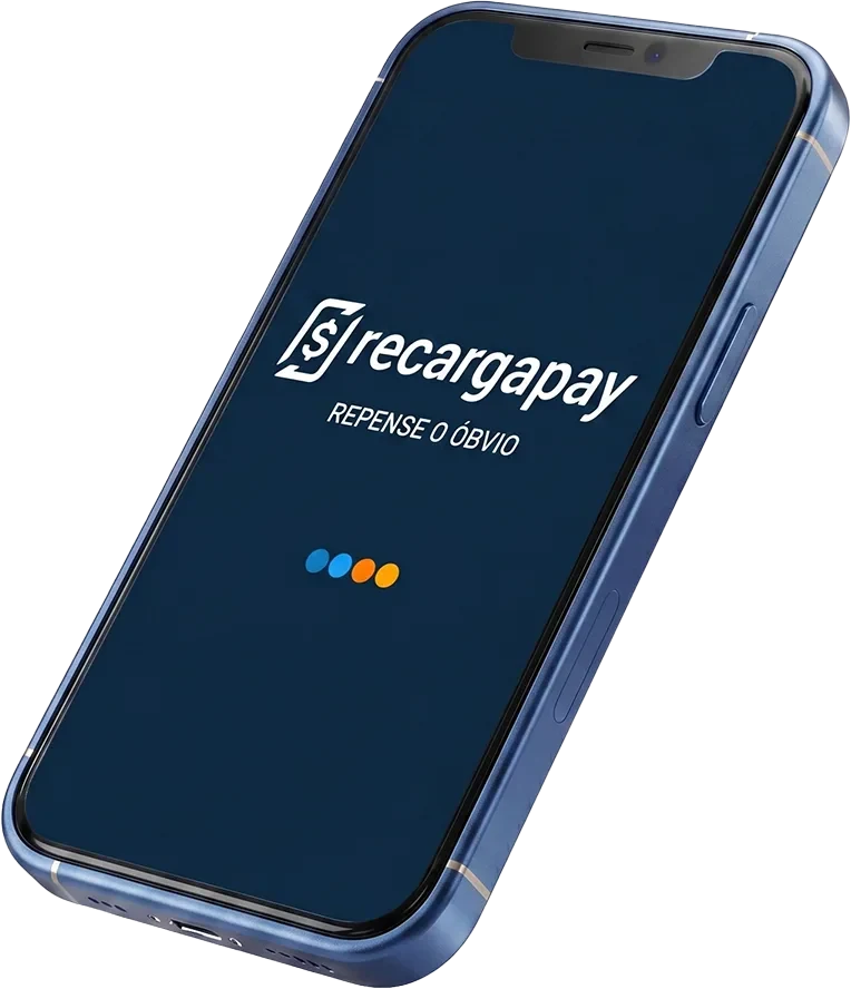 Celular exibindo a tela de abertura do app RecargaPay