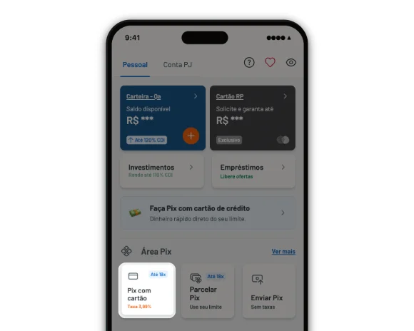 Tela do app de pix com crédito do RecargaPay